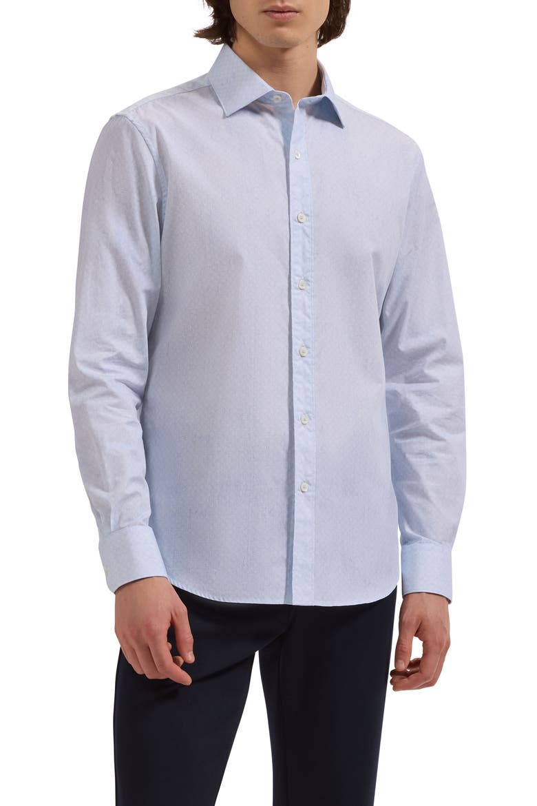 Axel Shaped Fit Filigree Print Cotton Button-Up Shirt, Main, color, ICE