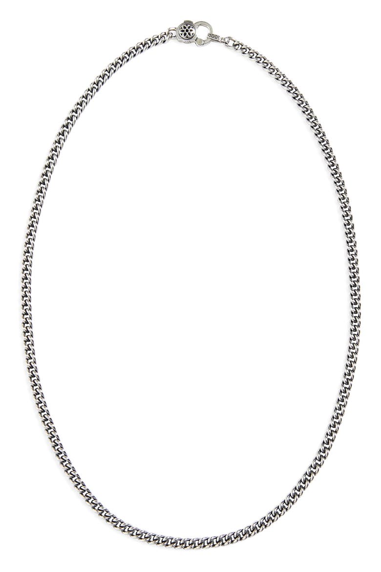 Men's Ruby Rosette 4A Curb Chain Necklace, Main, color, STERLING SLIVER