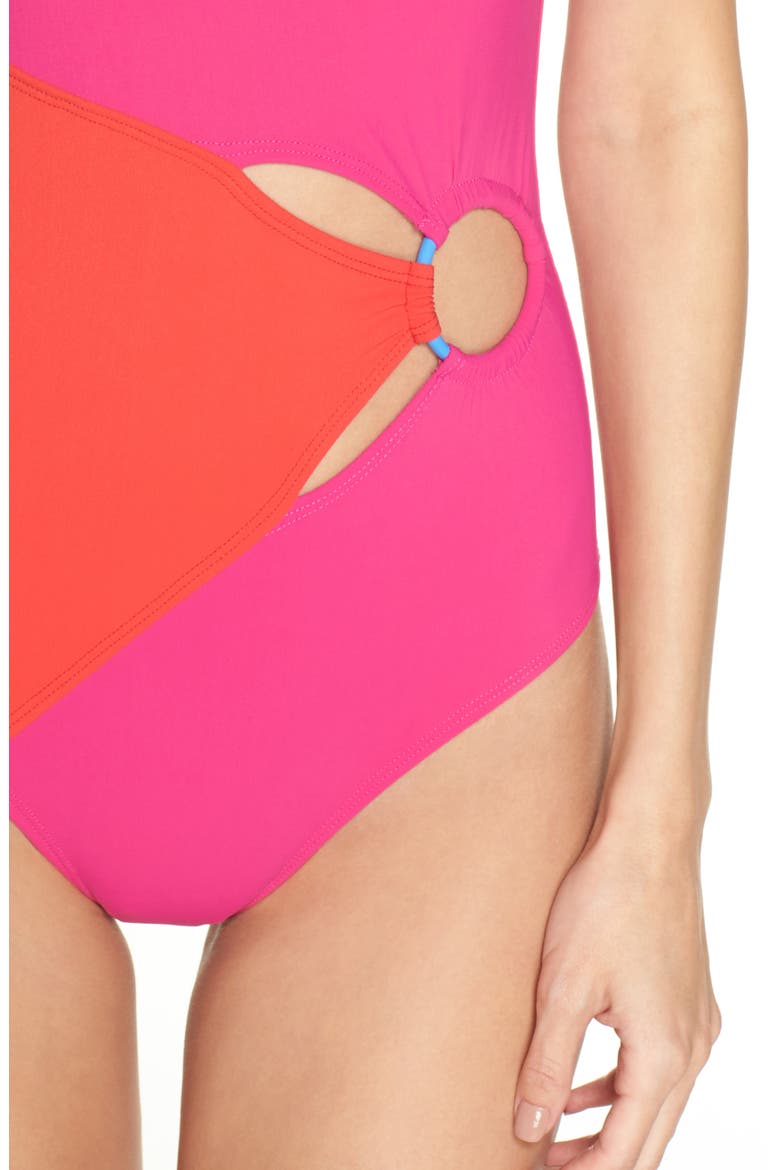 O-Ring One-Piece Swimsuit, Alternate, color, HOT PINK/ GERANIUM