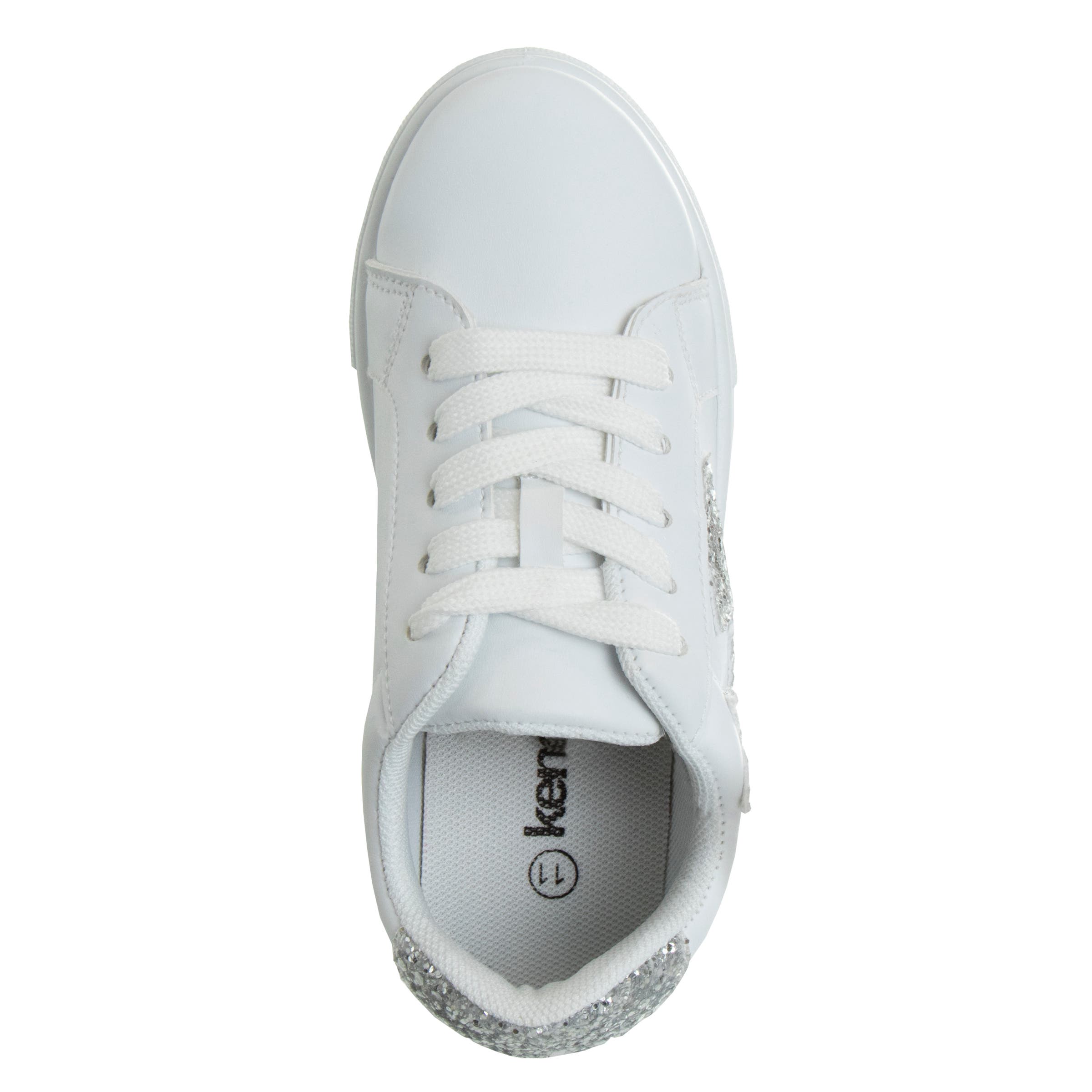 Kensie Girl Lace Up Glittery Casual Sneakers, Alternate, color, White  Silver