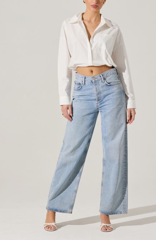 Astr The Label Long Sleeve Bubble Hem Cotton Poplin Button-up Shirt In White