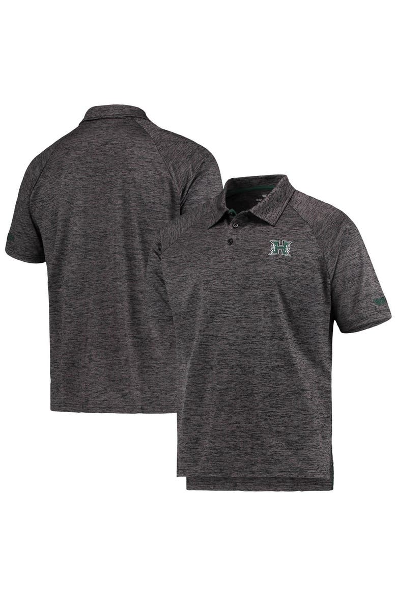 Men's Colosseum Heathered Black Hawaii Warriors Down Swing Raglan Polo, Main, color, Heather Black