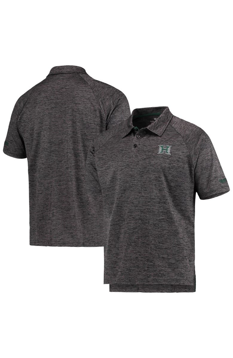 COLOSSEUM Men's Colosseum Heathered Black Hawaii Warriors Down Swing Raglan Polo, Main, color, 
