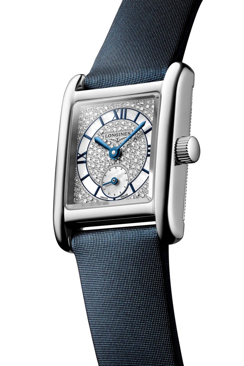 Mini DolceVita Diamond Leather Strap Watch, 21.5mm x 29mm, Alternate, color, WHITE MOTHER-OF-PEARL