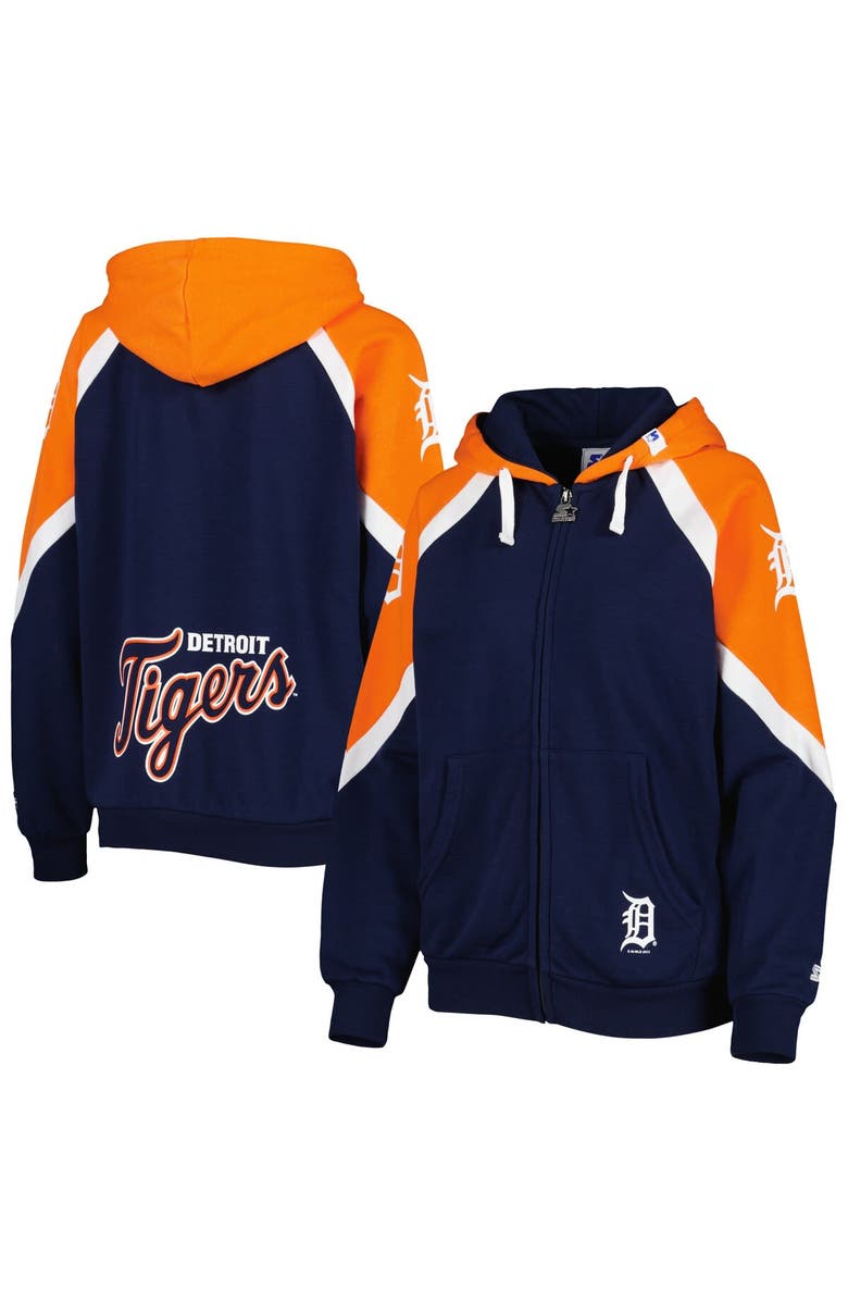 STARTER Women's Starter Navy/Orange Detroit Tigers Hail Mary Full-Zip Hoodie, Main, color, 