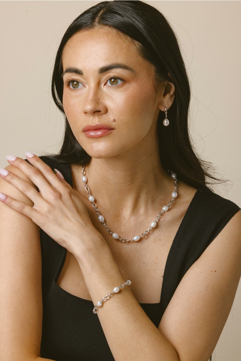White Freshwater Baroque Pearl Miren Necklace, Alternate, color, Sterling Silver
