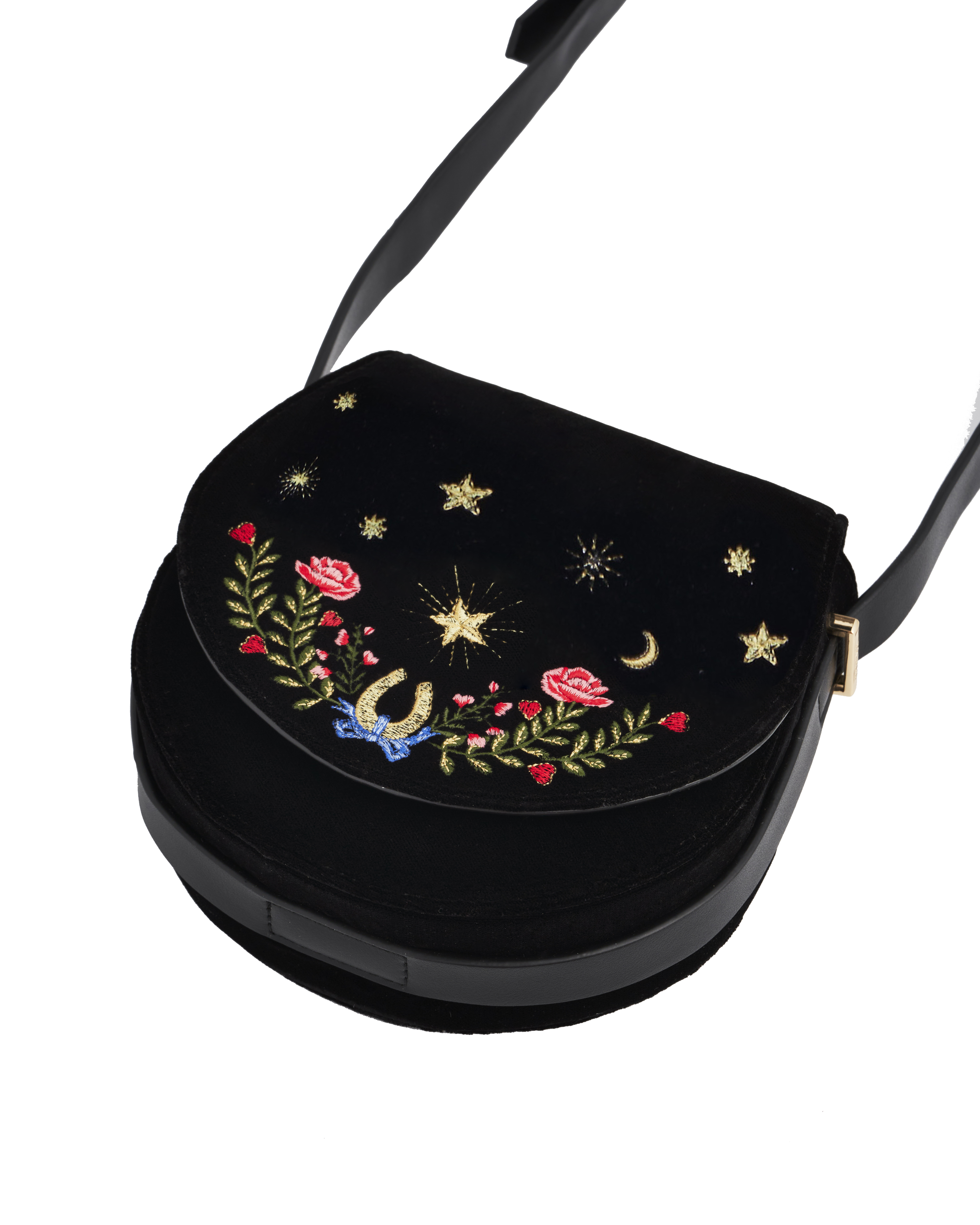 Fable England Kate Celestial Embroidered Velvet Saddle Bag, Alternate, color, Black