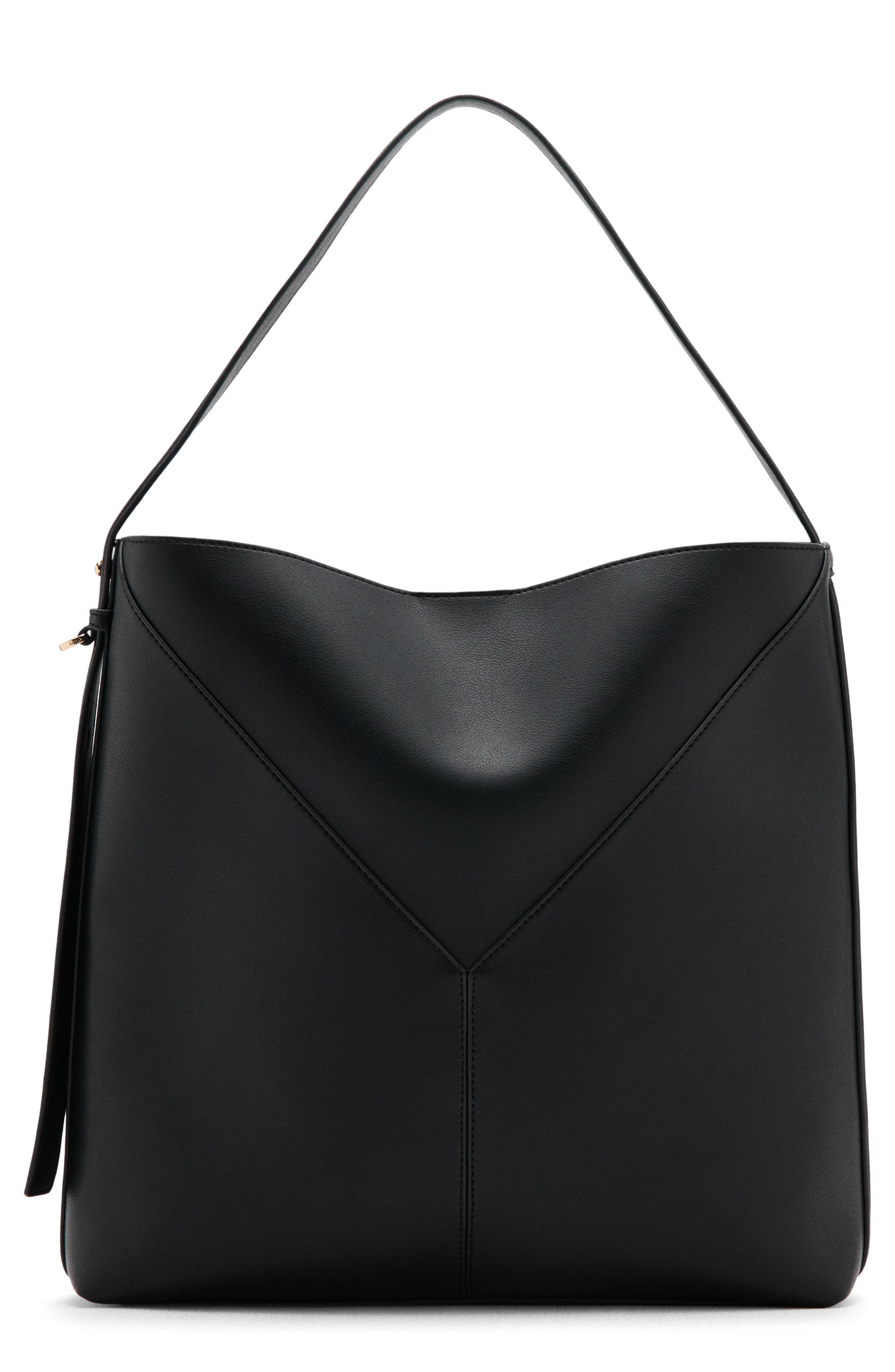 MANGO Large Faux Leather Bucket Bag, Main, color, 