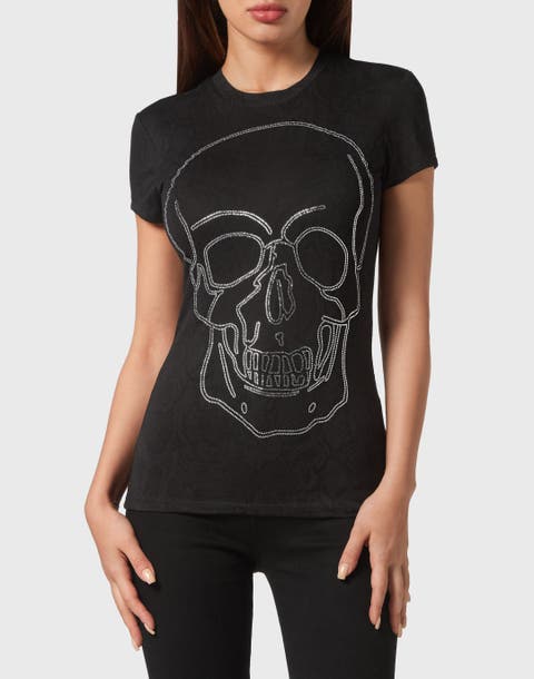 T-Shirt Round Neck Sexy Pure Fit Skull Women