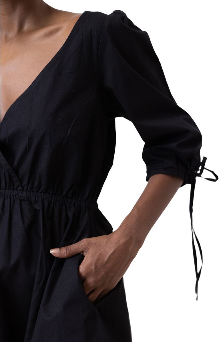 Reistor Gathered Elbow Sleeve Short Dress, Alternate, color, Black