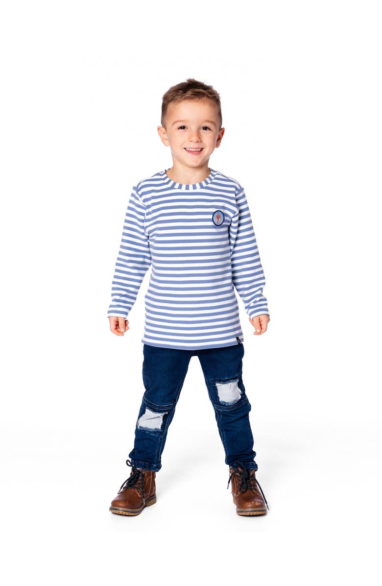 Deux par Deux Super Soft Long Sleeve Striped Jersey T-Shirt, Alternate, color, Blue Stripe