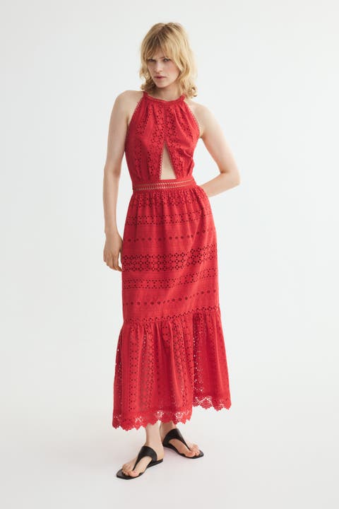 Eyelet-embroidered Cutout Dress