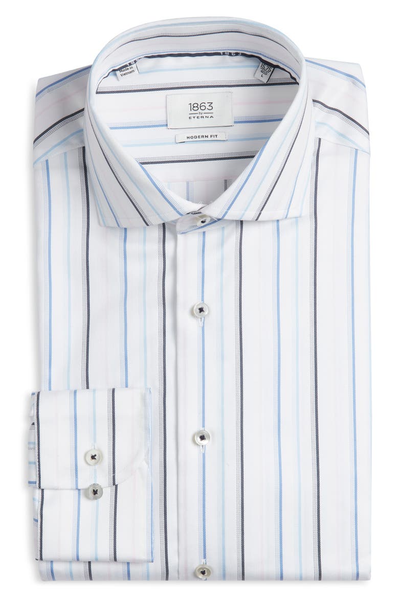 Modern Fit Stripe Non-Iron Cotton Twill Dress Shirt, Alternate, color, BLUE