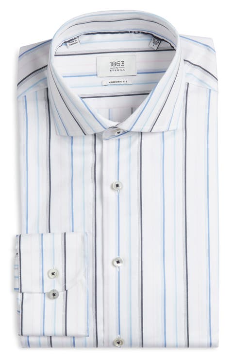 Modern Fit Stripe Non-Iron Cotton Twill Dress Shirt (Regular & Big)