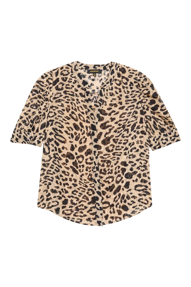 Devon Leopard Print Puff Sleeve Shirt, Alternate, color, BLACK TAN