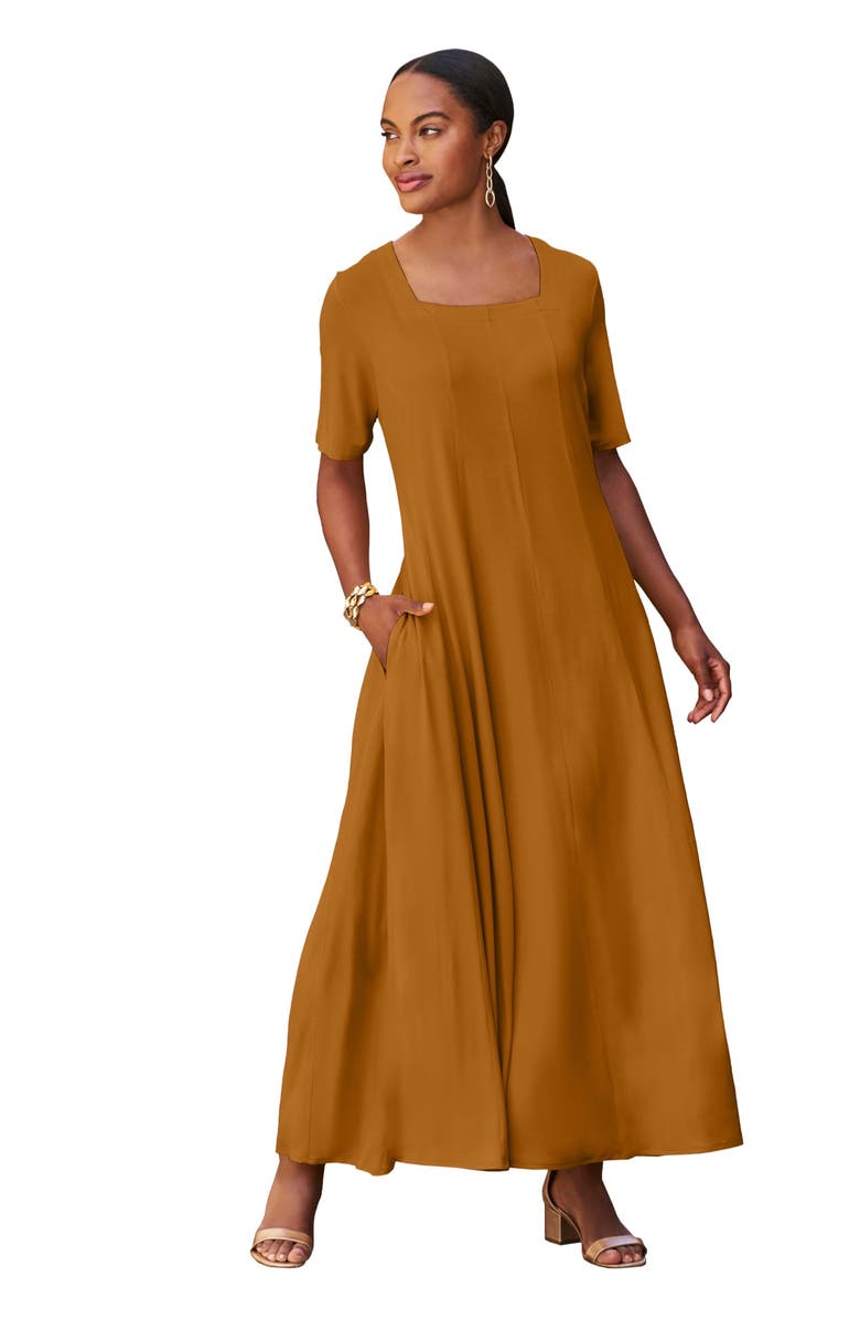 Jessica London Square Neck Maxi Dress, Main, color, Clove