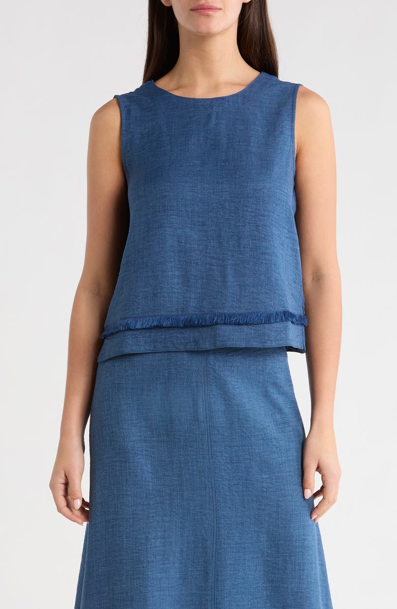 Vince Camuto Tiered Fringe Trim Top, Main, color, Deep Blue