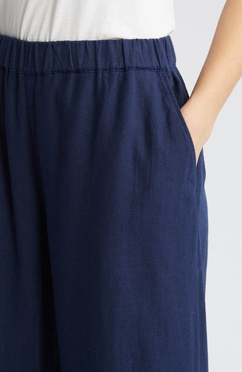 Caslon Wide Leg Pull-on Linen Blend Pants In Blue