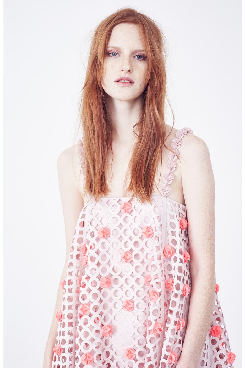Laser Cut Trapeze Dress, Alternate, color, ASHY PINK/ ACID PINK