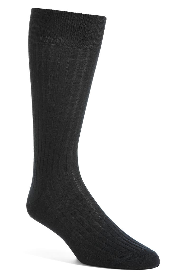 Ribbed Wool Blend Socks, Main, color, NAVY