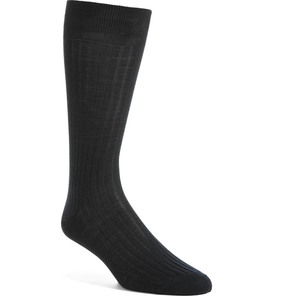 Canali Ribbed Wool Blend Socks In Black