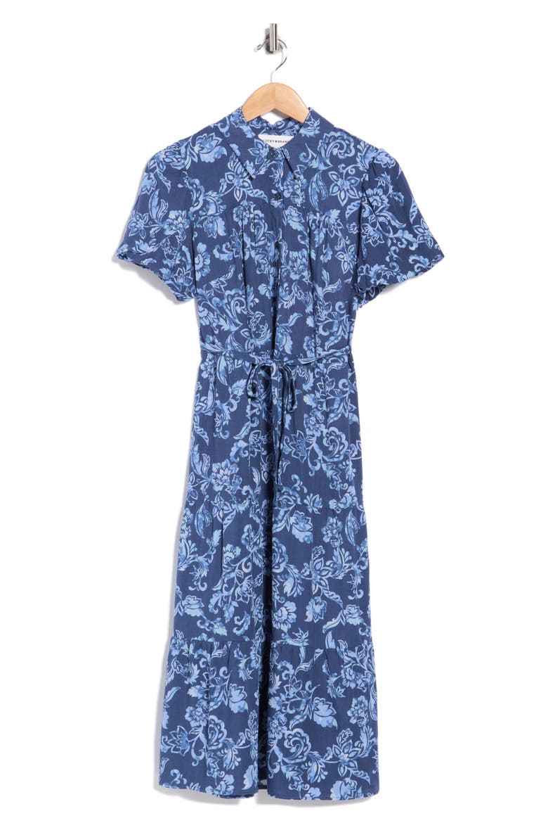 Puff Sleeve Tiered Shirtdress, Alternate, color, NAVY FLORAL