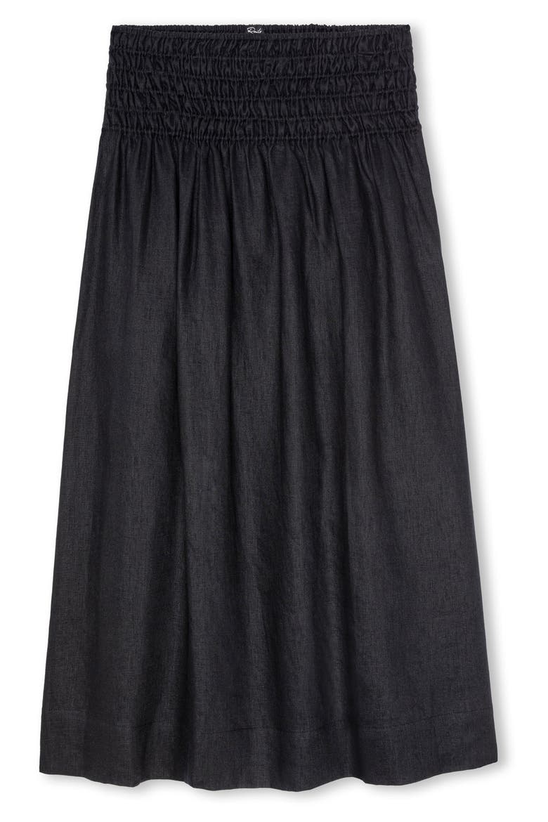 Alessa Smock Waist Linen Skirt, Alternate, color, BLACK LINEN