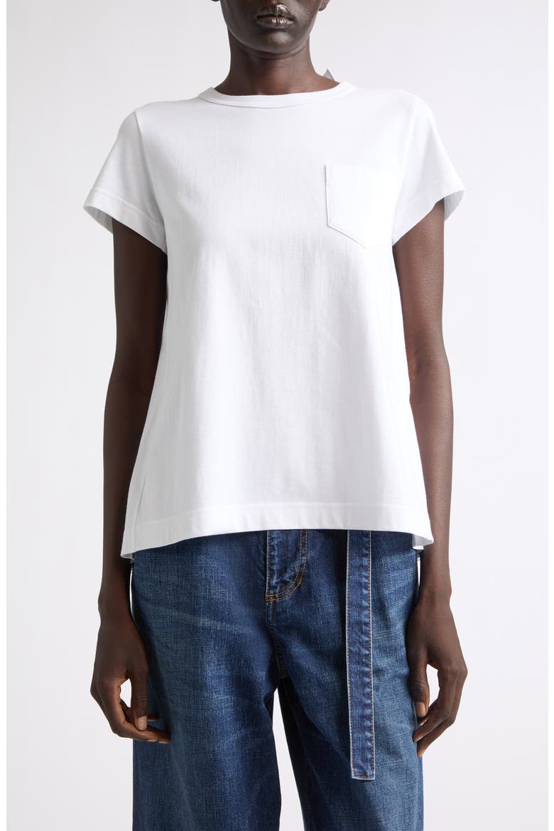 Mixed Media Pleated Poplin & Jersey Pocket T-Shirt, Main, color, WHITE/ WHITE