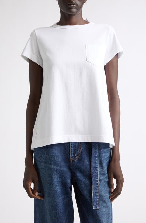Mixed Media Pleated Poplin & Jersey Pocket T-Shirt