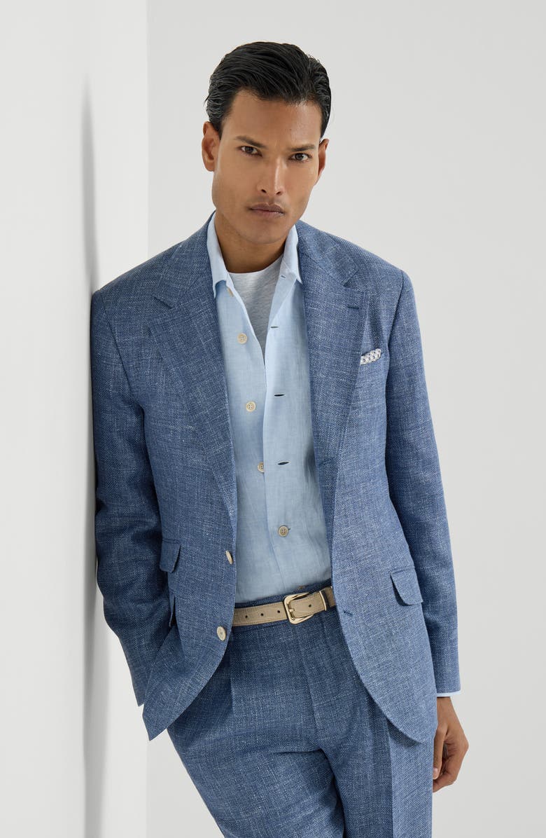 Brunello Cucinelli Hopsack deconstructed blazer, Alternate, color, Denim