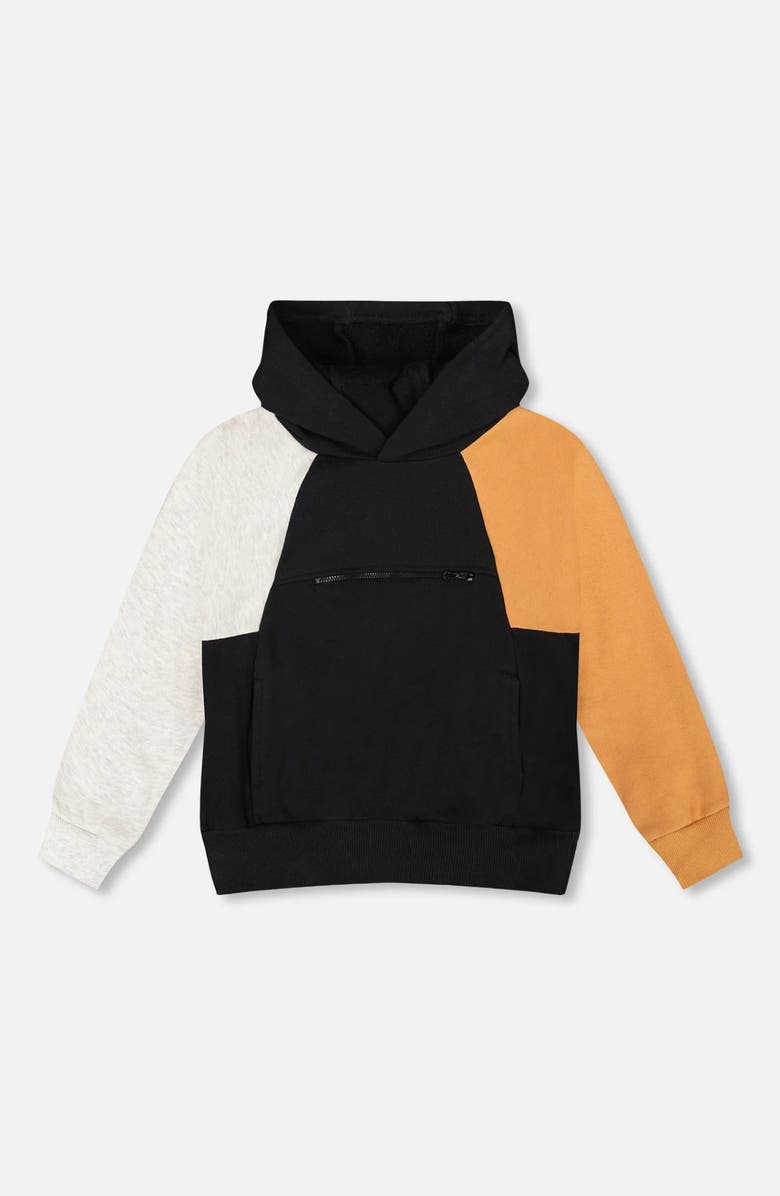 Deux par Deux Pullover Hooded Fleece Sweatshirt with Zip Pocket, Main, color, 