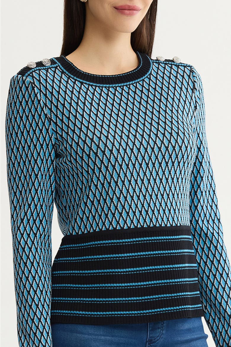 Diamond Pattern Soft Ribbed Knit Top, Alternate, color, Tranquil Blue