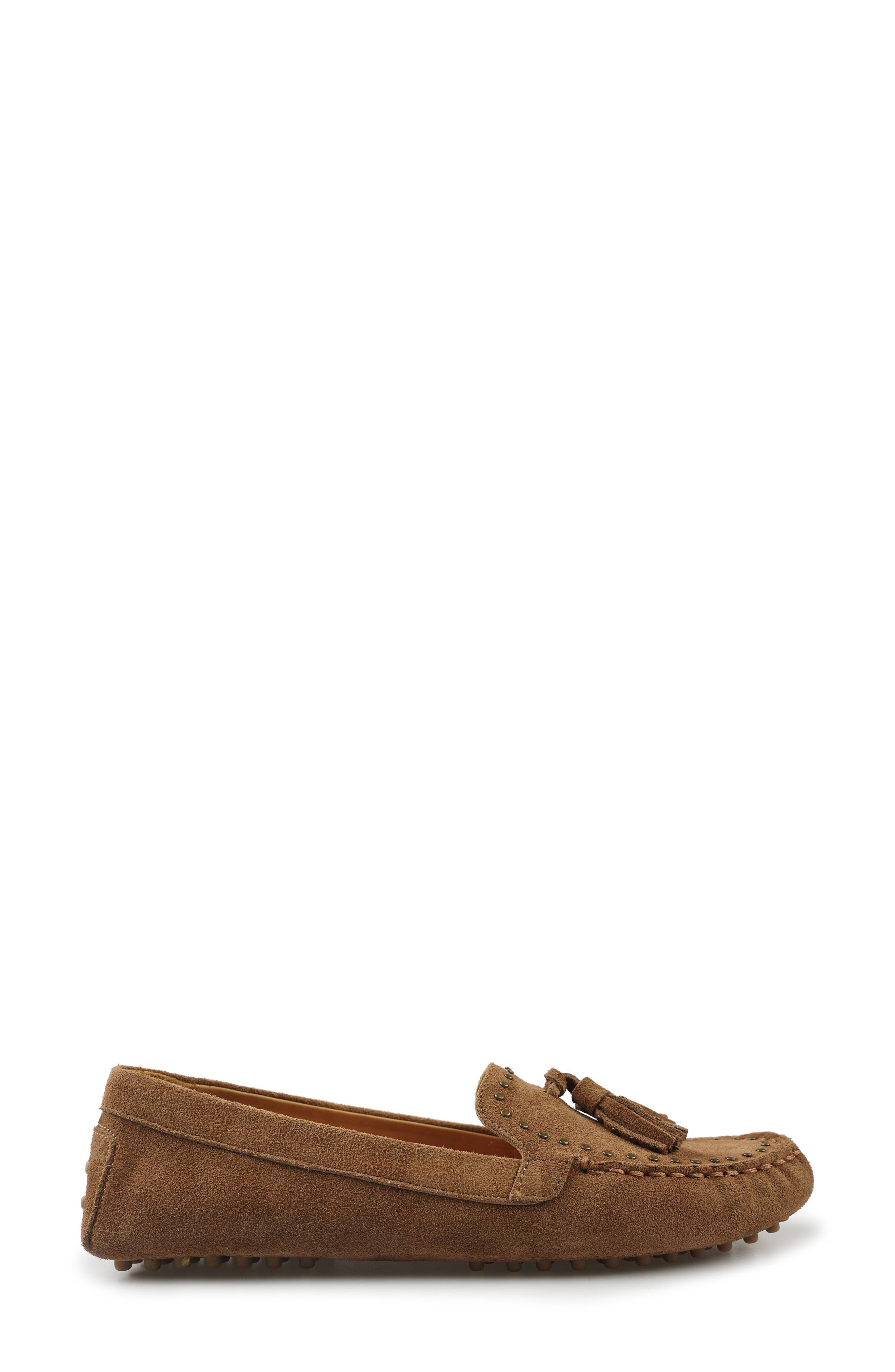 Serinna Studded Tassel Driving Loafer, Alternate, color, TAN SUEDE