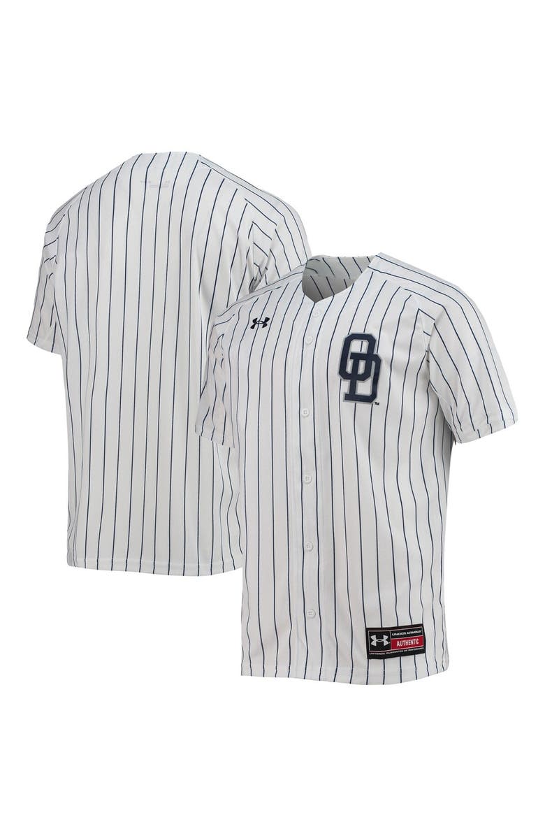 Under Armour Men's Under Armour White Old Dominion Monarchs Pinstripe Replica Baseball Jersey, Main, color, White
