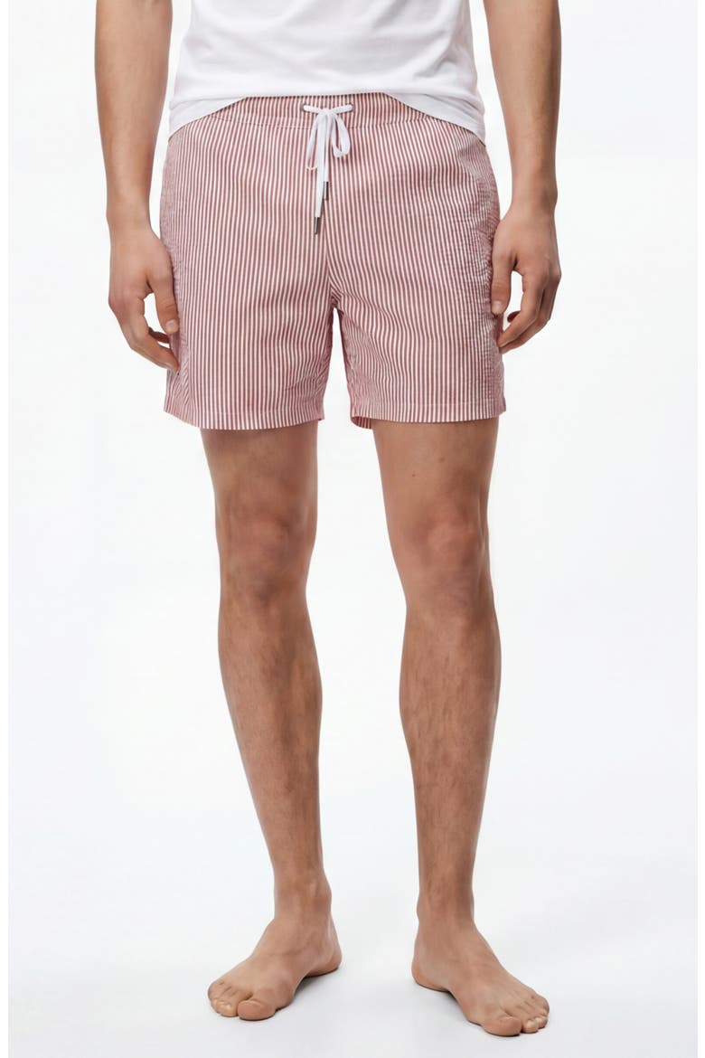 Classic Seersucker Swim Trunks, Main, color, CHERRY