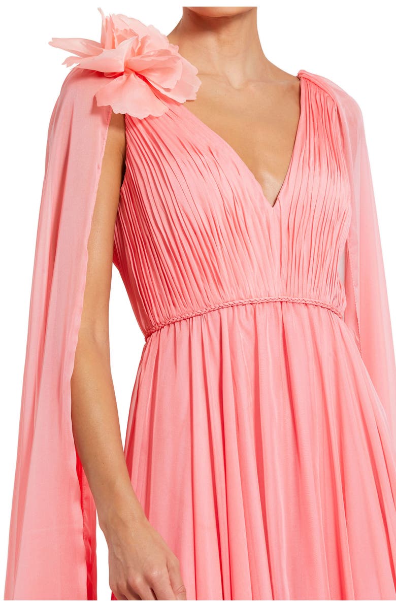 Mac Duggal Chiffon V-Neck Cape Sleeve Gown with Floral Shoulder Detail, Alternate, color, Hibiscus
