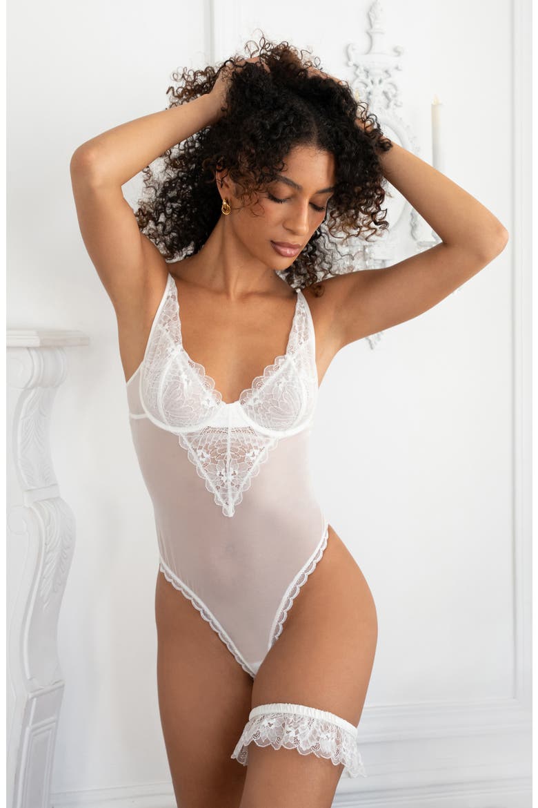Lanie Underwire Thong Teddy & Garter, Alternate, color, IVORY