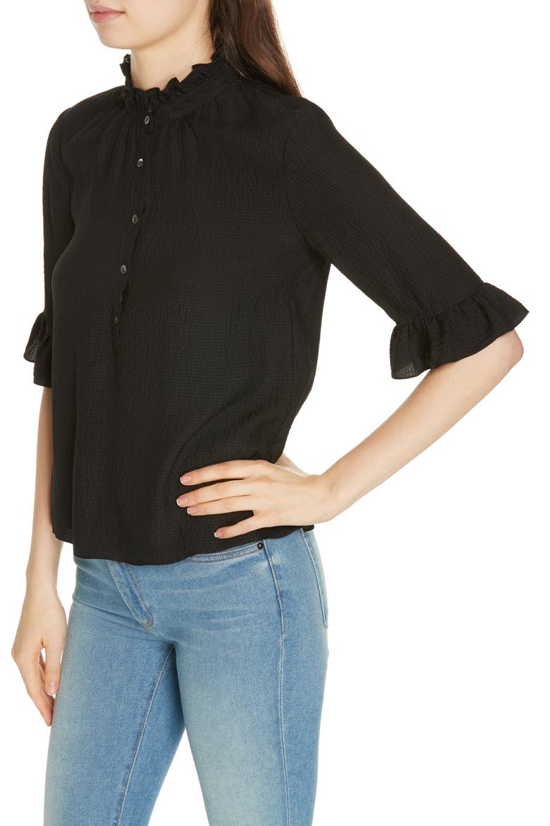 Silk Ruffle Top, Alternate, color, BLACK