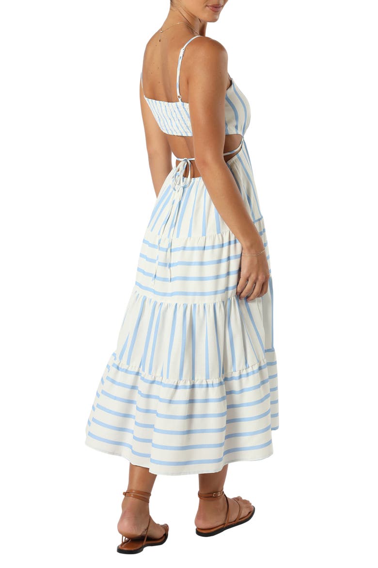 Evelin Stripe Cutout Midi Dress, Alternate, color, BLUE STRIPE