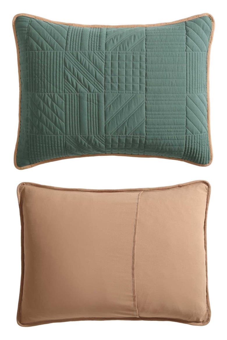 Solid Washed Microfiber Quilt Set, Alternate, color, EVERGREEN/ BROWN