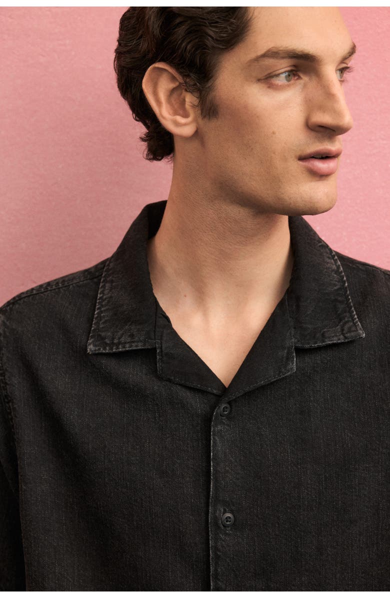 H&M Regular Fit Denim Resort Shirt, Alternate, color, Black