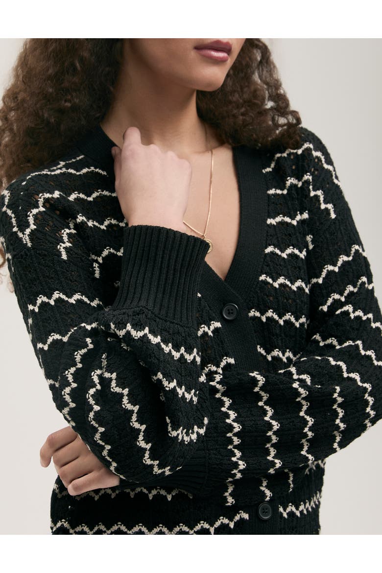 Alena V-Neck Crochet Cardigan, Alternate, color, Black