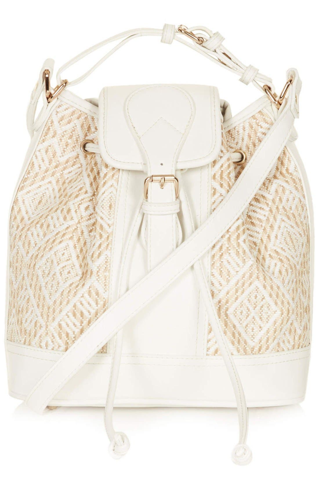 Woven Straw Panel Duffle Bag, Main, color, WHITE