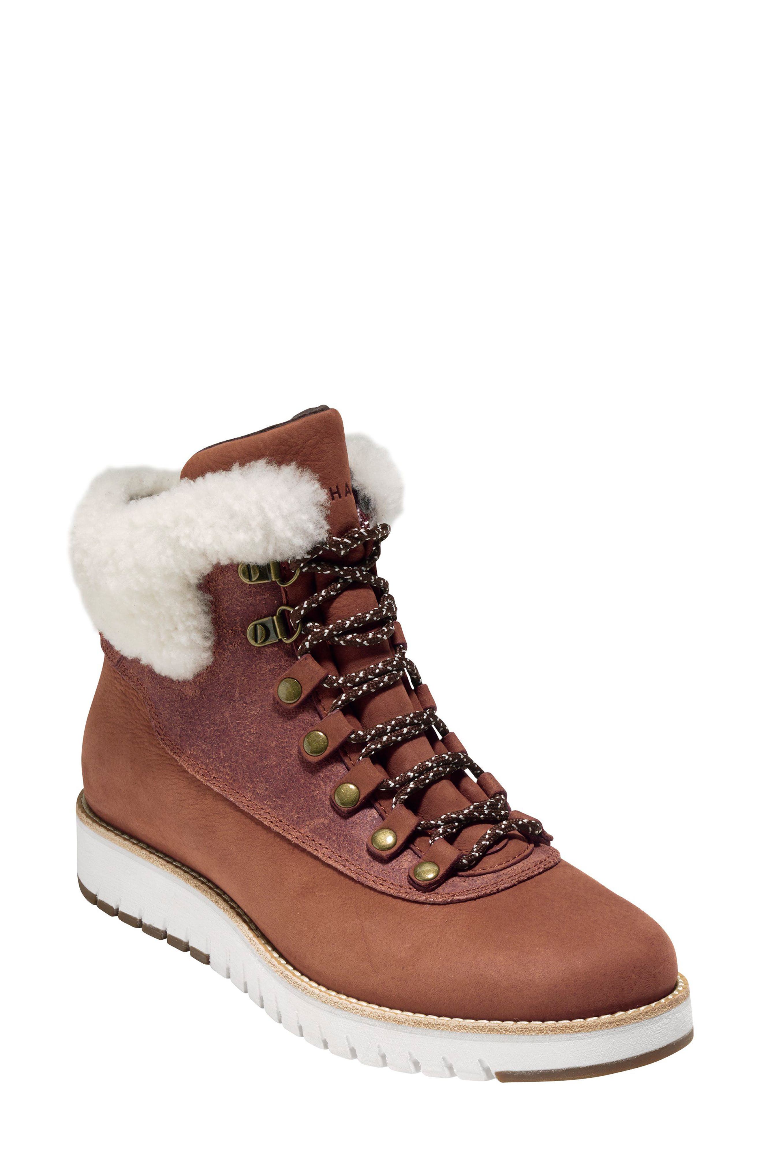 GrandExpløre Genuine Shearling Trim Waterproof Hiker Boot, Main, color, WOODBURY LEATHER