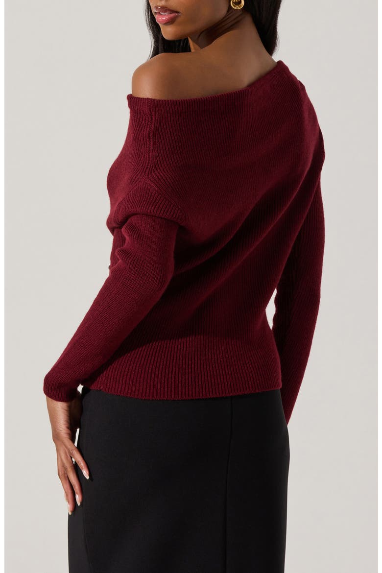 One-Shoulder Rib Sweater, Alternate, color, WINE