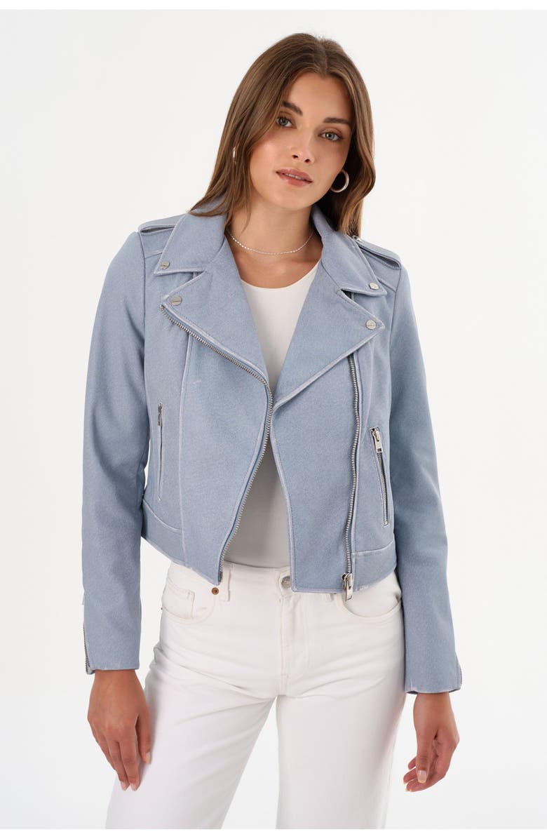 LAMARQUE Donna | Iconic Leather Biker Jacket, Alternate, color, Light Blue Denim