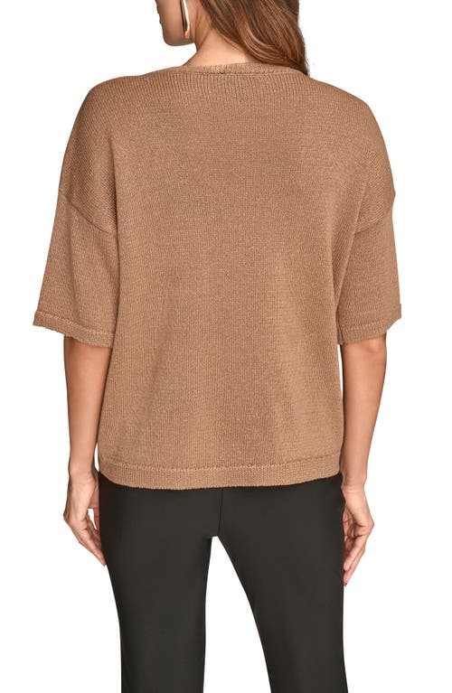 Donna Karan New York Short Sleeve Sequin Sweater In Animal Print