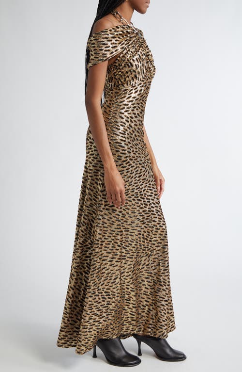 Rabanne Leopard Print Chain Halter Neck Gown