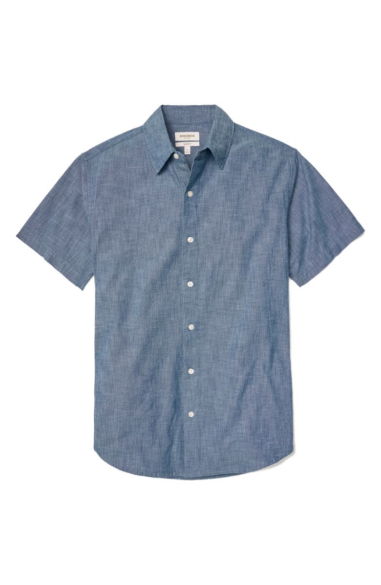 Bonobos Riviera Slim Fit Short Sleeve Cotton Chambray Button-Up Shirt, Alternate, color, Darkwash Chambray