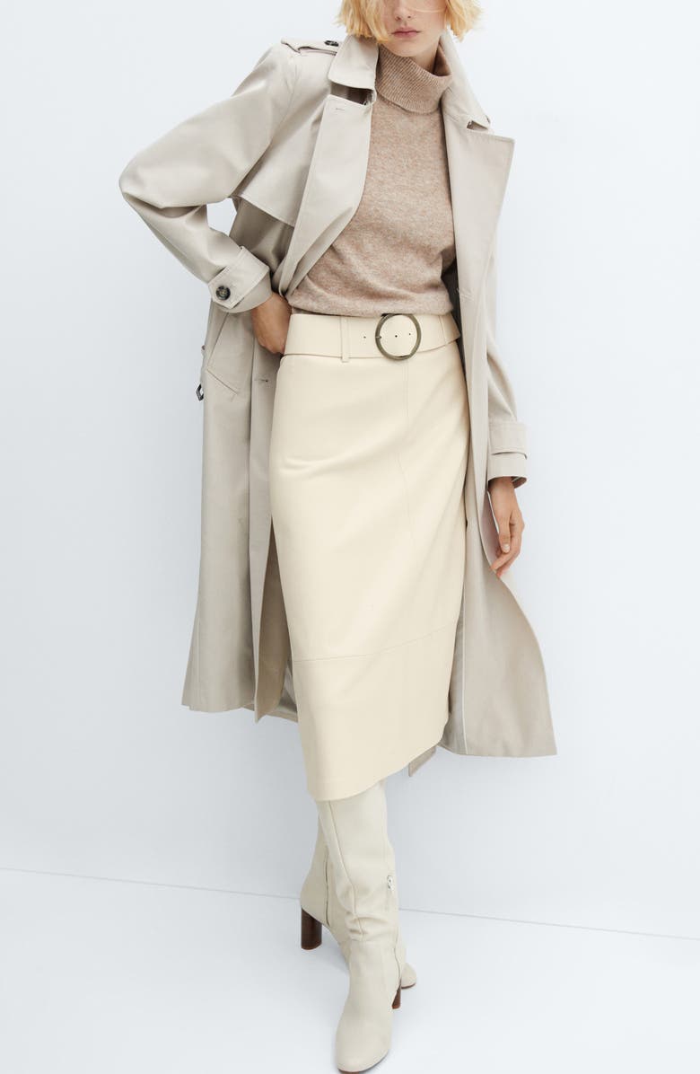 MANGO Faux Leather Belted Skirt, Alternate, color, 